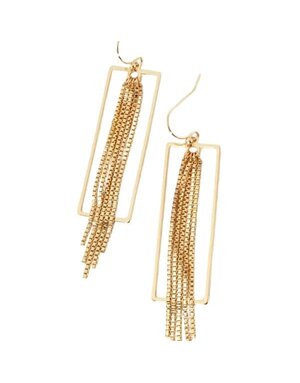 Wild Honey Rectangular Drop Earrings with Chains, Gold