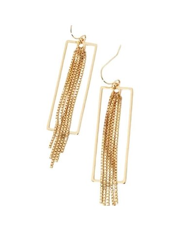 Wild Honey Rectangular Drop Earrings with Chains, Gold