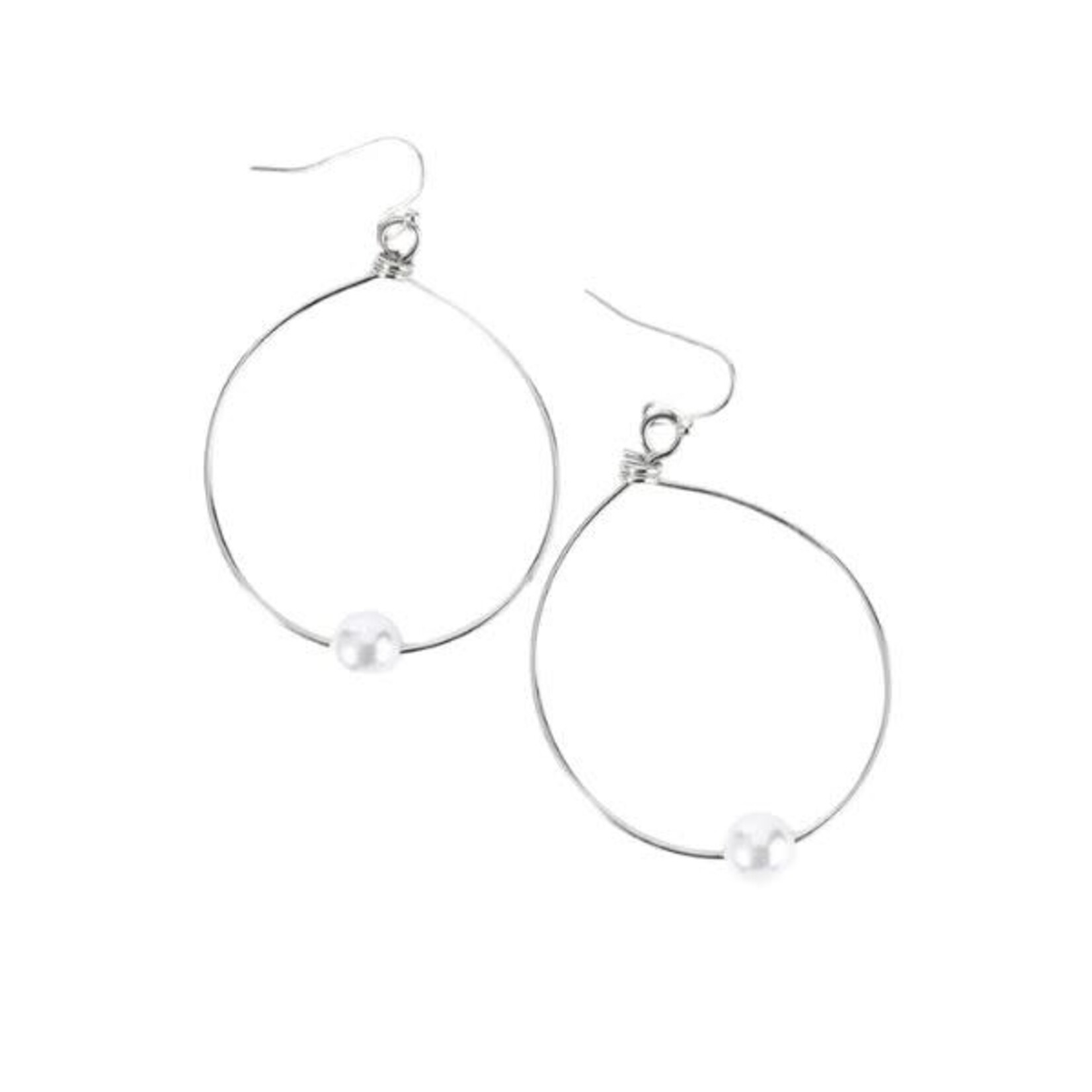 Wild Honey Wire Circle Drop Earrings with Pearl Bead, Silver