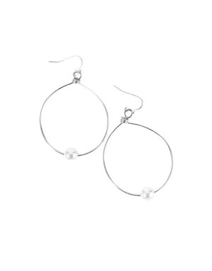 Wild Honey Wire Circle Drop Earrings with Pearl Bead, Silver