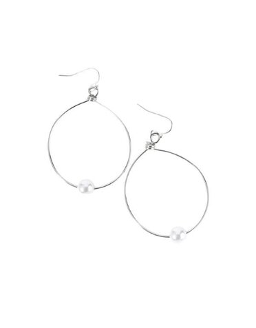 Wild Honey Wire Circle Drop Earrings with Pearl Bead, Silver