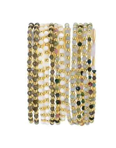 Splendid Iris Beaded Bracelets, Gold and Alternating Neutral Stones, 3mm, Assorted Priced individually