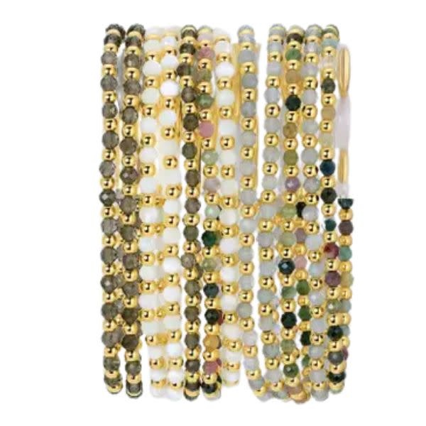 Splendid Iris Beaded Bracelets, Gold and Alternating Neutral Stones, 3mm, Assorted Priced individually
