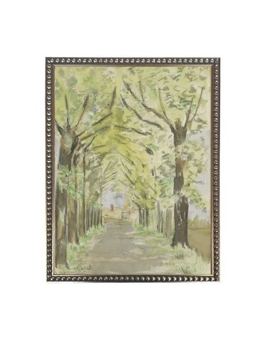 Antique Curiosities Inc Vintage Watercolor Stone Tree Scene, Black Frame, 12 X 16