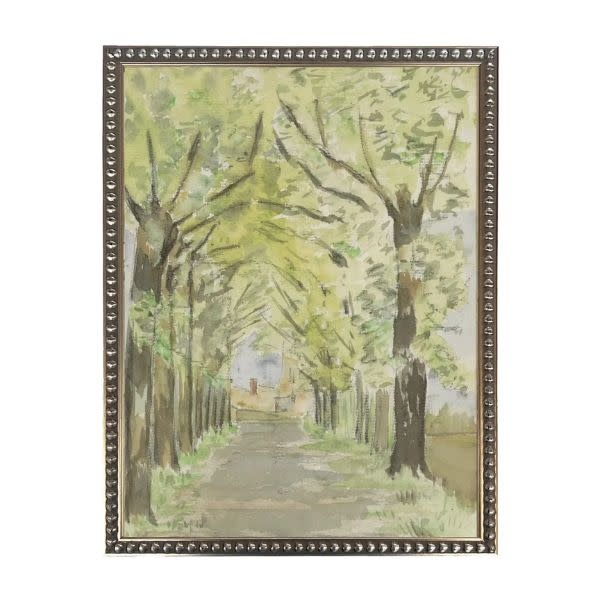 Antique Curiosities Inc Vintage Watercolor Stone Tree Scene, Black Frame, 12 X 16