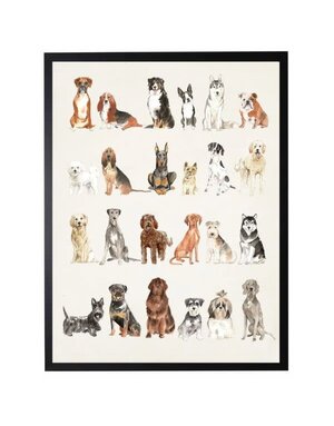 Antique Curiosities Inc Dog Breed Watercolor, Black Frame, 18 X 24, Artwork Available for Local Delivery or Pick Up