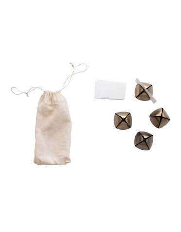Round Metal Bell Place Card Holders w/ 12 Paper Cards, Set in Drawstring Bag