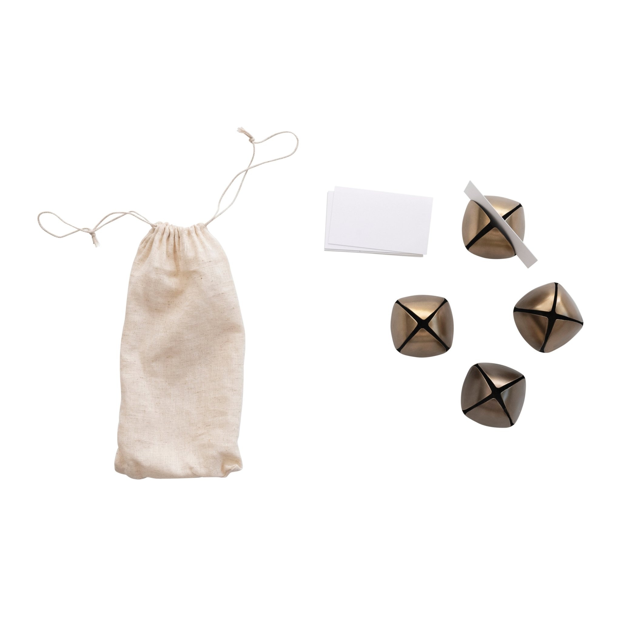 Round Metal Bell Place Card Holders w/ 12 Paper Cards, Set in Drawstring Bag