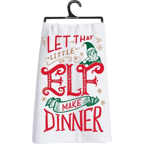 Primitives by Kathy Let That Little Elf Make Dinner Kitchen Towel