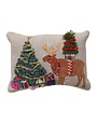 Reindeer & Christmas Tree, Lumbar Pillow with Embroidery, 20 X 14 in.
