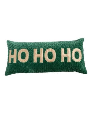 Velvet "HO HO HO" Quilted Lumbar Pillow, Green, 36 X 16 in.