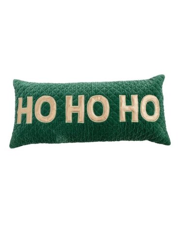 Velvet "HO HO HO" Quilted Lumbar Pillow, Green, 36 X 16 in.