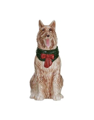 Stoneware Collie Vase w/ Holiday Scarf, 8 in.