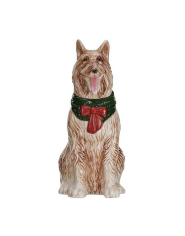 Stoneware Collie Vase w/ Holiday Scarf, 8 in.