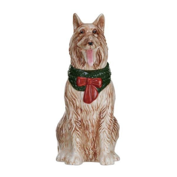 Stoneware Collie Vase w/ Holiday Scarf, 8 in.