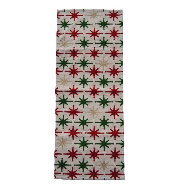 Metallic Gold, Red & Green Star Table Runner, 36 in.