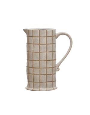 Stoneware Pitcher w/ Wax Relief Grid Pattern, 46 oz.