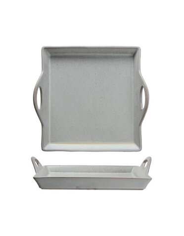 Stoneware Tray w/ Handles, Antique White