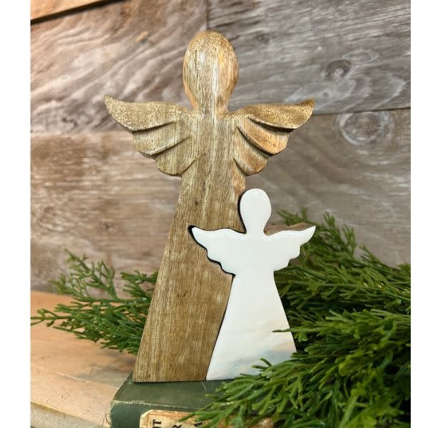 Wooden Angel with Enamel Cutout, 7 in.