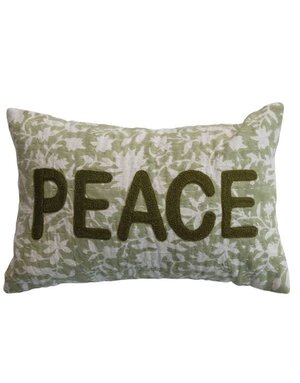 Peace Lumbar Pillow with Flowers, Hand-Embroidered
