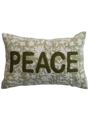 Peace Lumbar Pillow with Flowers, Hand-Embroidered