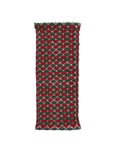Hand-Woven Cotton Chindi Table Runner, Red & Green, 36 X 14 in.