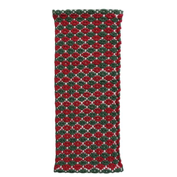 Hand-Woven Cotton Chindi Table Runner, Red & Green, 36 X 14 in.