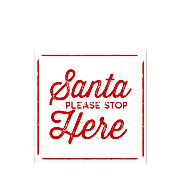 Paper Cocktail Napkins, Santa Stop Here, 20 ct.