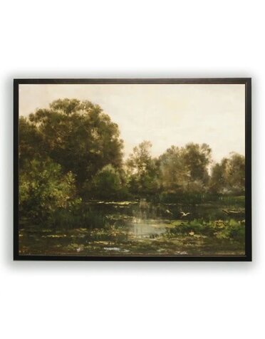 Antique Curiosities Inc Vintage Oil Painting Reproduction Landscape Jj, Beaded Pewter Frame, 10 X 8 in.