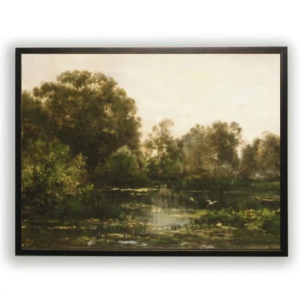 Antique Curiosities Inc Vintage Oil Painting Reproduction Landscape Jj, Beaded Pewter Frame, 10 X 8 in.