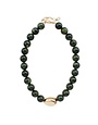 Green Natural Stone with Gold Hammered Accent Beaded Necklace, 17 in.