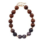 Large Natural Stone Necklace, Brown and Grey, 17 in.