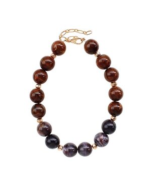 Large Natural Stone Necklace, Brown and Grey, 17 in.