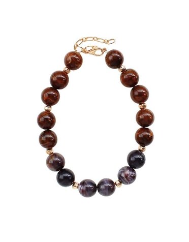 Large Natural Stone Necklace, Brown and Grey, 17 in.