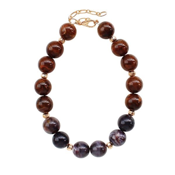 Large Natural Stone Necklace, Brown and Grey, 17 in.