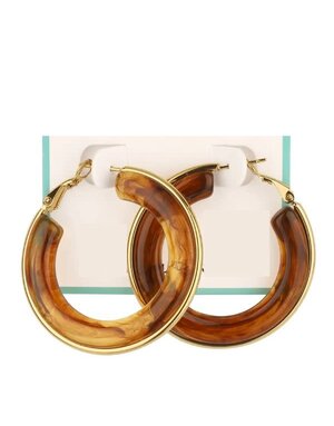 Hoop Earring, Brown Acrylic and Gold ,2 in.