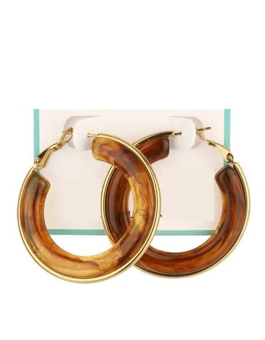 Hoop Earring, Brown Acrylic and Gold ,2 in.