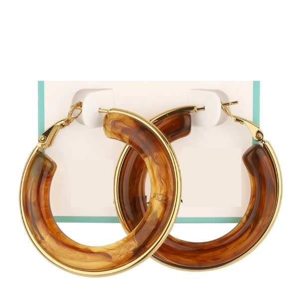 Hoop Earring, Brown Acrylic and Gold ,2 in.