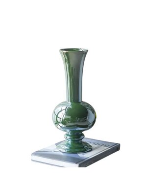 Rounded Vase w/ Pedestal Base Green Electroplating, 14 in.