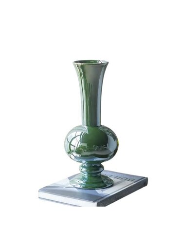 Rounded Vase w/ Pedestal Base Green Electroplating, 14 in.