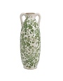 Ceramic Flower Vase Floral Pattern & Handles, White, 14 in.
