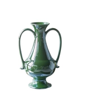 Pedestal Vase w/ Handles & Green Electroplating,  8 X 6 X 12 in.