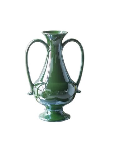 Pedestal Vase w/ Handles & Green Electroplating,  8 X 6 X 12 in.