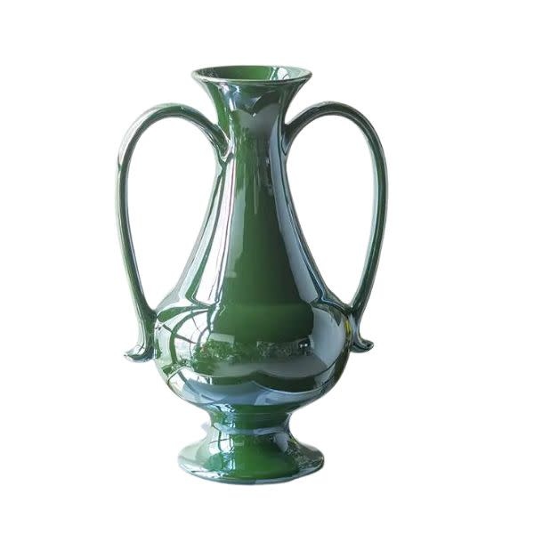 Pedestal Vase w/ Handles & Green Electroplating,  8 X 6 X 12 in.
