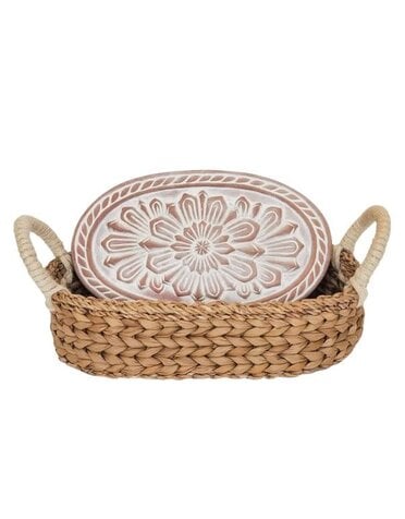 KORISSA Handmade Bread Warmer & Wicker Basket, Flower, 12 X 7.5 X 3.3 in.
