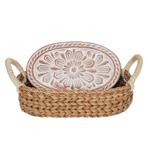 KORISSA Handmade Bread Warmer & Wicker Basket, Flower, 12 X 7.5 X 3.3 in.