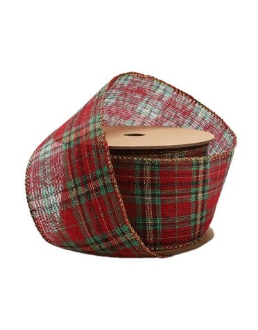 LA Ribbons Wholesale Plaid Wired 2.5 in. Ribbon, Red, Green and Gold, 10 Yard Roll
