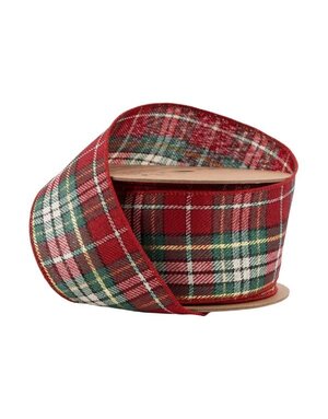 LA Ribbons Wholesale Traditional Plaid Wired 2.5 in. Ribbon, Red, Green and Gold, 10 Yard Roll