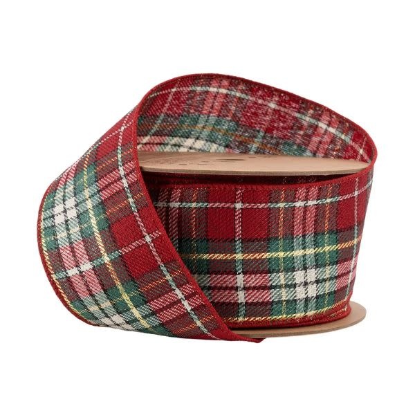 LA Ribbons Wholesale Traditional Plaid Wired 2.5 in. Ribbon, Red, Green and Gold, 10 Yard Roll