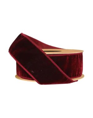 LA Ribbons Wholesale Premium Velvet 2.5 in. Wired Ribbon w/ Tissue Back, Burgundy, 10 Yard Roll